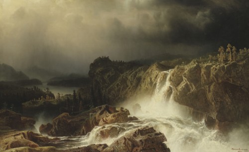 Rocky Landscape with Waterfall, 1859. Creator: Markus Larsson.