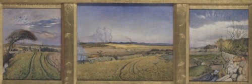 Spring in Halland. Three Paintings in a Frame Sculpted by the Artist, 1894. Creator: Nils Kreuger.