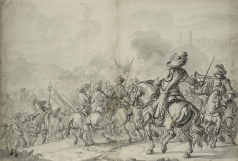 Troops advance towards a fortified city. Creator: Pieter Verhoek.