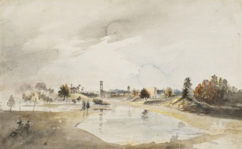 View of the northern archipelago east of the Ekotemplet in Hagaparken, c18th century. Creator: Elias Martin.