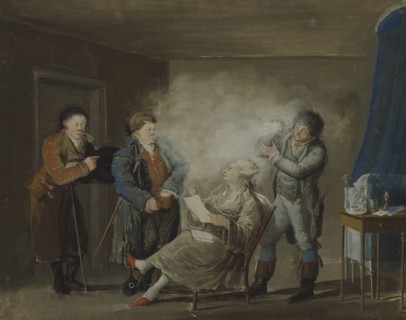 While the Wig is Being Powdered, c18th century. Creator: Pehr Nordquist.