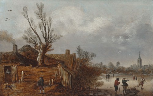 Cottages and Frozen River, 1629. Creator: Esaias van de Velde.