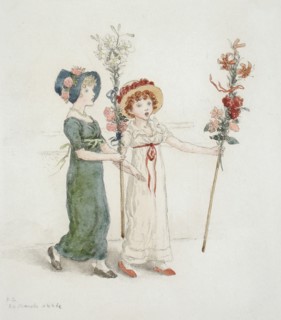 Two Children with Staffs, 1884. Creator: Catherine Greenaway.