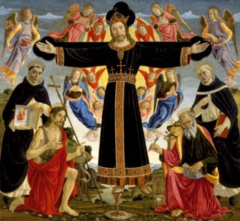 Christ on the Cross with Saints Vincent Ferrer, John the Baptist, Mark and Antoninus, c1491/1495. Creator: Master of the Fiesole Epiphany.