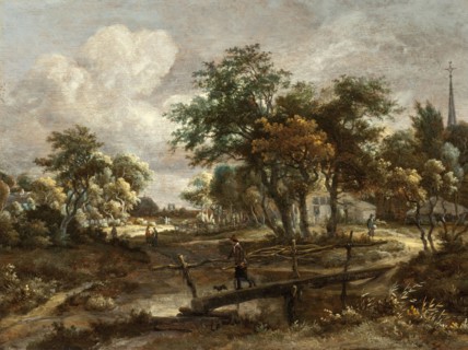 Landscape with a Footbridge, between c1664 and c1665. Creator: Meindert Hobbema.
