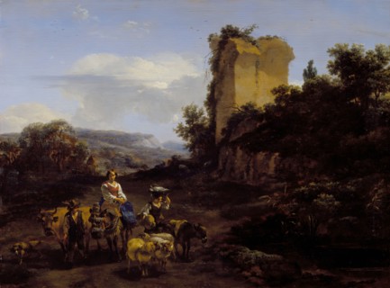 Landscape with Ruins and Travelers, 1654. Creator: Nicolaes Berchem.
