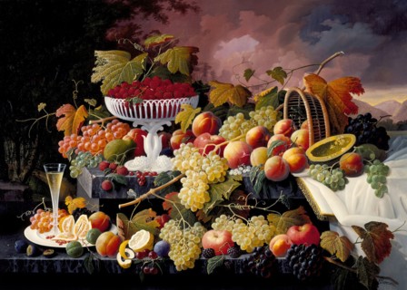 Fruit Still Life in a Landscape, between c1862 and c1872. Creator: Severin Roesen.