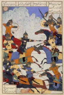 Giv fights Lahhak and Farshidvard, 1494/A.H. 899. Creator: Unknown.