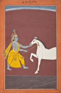 Krishna Destroys the Horse Demon Keshi (recto), Folio from a Bhagavata Purana..., c1750 or later. Creator: Unknown.