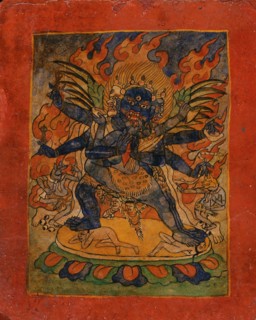Vajrakumara (?) and Consort, Nyingmapa Buddhist or Bon Ritual Card, 18th-19th century. Creator: Unknown.