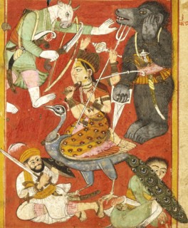 Vaishnavi and Varahi Fighting Asuras(Recto), Kumari Fighting Asuras(Verso)..., between 1675 and 1700 Creator: Unknown.