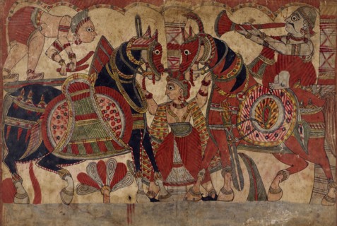 Drummer and Horn Player (Accompanying the Hunt?), Scene from the Story of the Marriage..., c1850. Creator: Unknown.