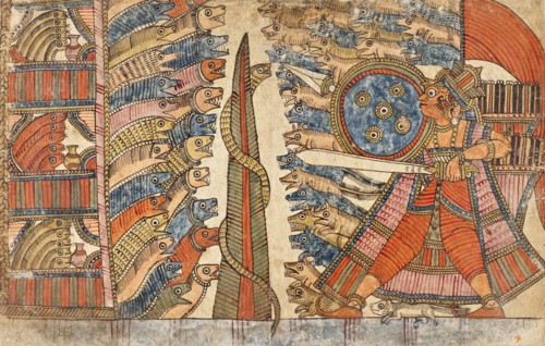 Babhruvahana and the Mongoose Fight the Serpents (verso).., c1850. Creator: Unknown.