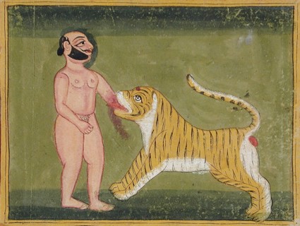 Man Bitten on Arm by Tiger (verso), 19th century. Creator: Unknown.
