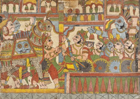 Babhruvahana Surrenders the Sacrificial Horse Syamakarna to His Father ..., c1850. Creator: Unknown.