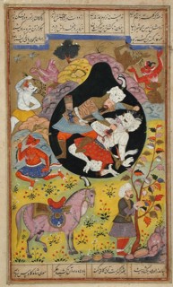 Rustam Slays the White Div, Folio from a Shahnama (Book of Kings), 1608. Creator: Unknown.