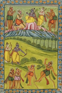 Rama Kills Vali, Folio from the "Impey" Ramayana (Adventures of Rama), between c1770 and c1775. Creator: Unknown.