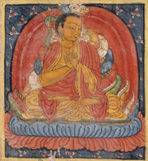 Nagarjuna (left), Buton Rinpoche (right), Folio from a Dharani..., Late 14th- early 15th century. Creator: Unknown.