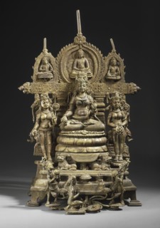 The Buddhist Goddess Shyama Tara (Green Tara) Attended by Sita Tara (White Tara)..., c.8th century. Creator: Kumaradeva.
