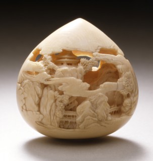 Buddhist Jewel of Wisdom Carved with Mountain Pavilions, Mid- to late 19th century. Creator: Kaigyokusai Masatsugu.