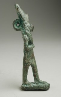 Figurine of a Lion Headed Deity Holding Knife, Late Period-Ptolemaic Period 664-30 BCE. Creator: Unknown.