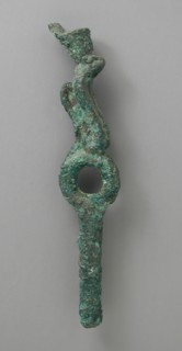 Bronze Ringed Element with Crowned Uraeus Figure, Late Period-Ptolemaic Period (711-30 BCE). Creator: Unknown.