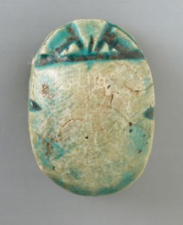 Faience Scarab Depicting a Human Figure (image 2 of 2), Perhaps 12th-16th Dynasty (1991-1600 BCE). Creator: Unknown.