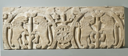 Fragment with Lions Rampant from a Choir Screen or Ambo, c.1100. Creator: Unknown.