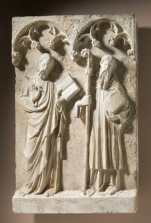 Two Standing Saints in Niches, With modern restoration at bottom. Creator: Unknown.