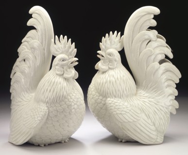 Pair of Okimono in the Form of Cockerels, 19th century. Creator: Unknown.