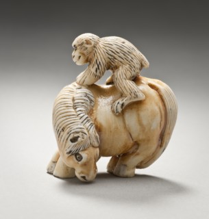 Netsuke in the Form of a Monkey on a Horse, 19th century. Creator: Unknown.