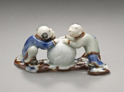 Okimono in the Form of Two Chinese Boys with a Snowball, 19th century. Creator: Unknown.