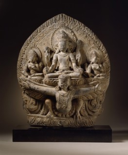 The Hindu God Vishnu on His Mount Garuda, 14th century. Creator: Unknown.