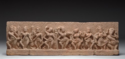 The Seven Mother Goddesses (Matrikas) Flanked by Shiva-Virabhadra and Ganesha..., 9th century. Creator: Unknown.
