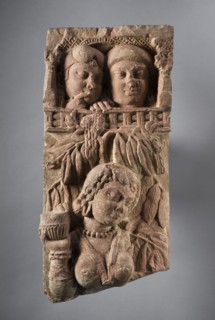 Railing Pillar with Woman and Onlookers, c.50-25 B.C.. Creator: Unknown.