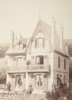 Untitled (Family Portrait-People With House), Printed 1858 circa. Creator: Hippolyte Bayard.