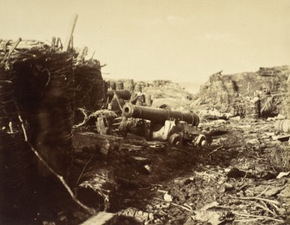 Sturdy Cannon And Fortifications, Crimea, c.1855. Creators: Charles Langlois, Léon-Eugène Méhédin.