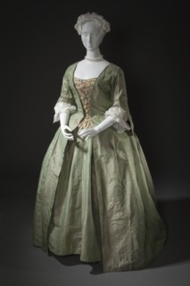 Robe à la française (gown and petticoat), Europe, c.1725. Stomacher: c.1735. Creator: Unknown.
