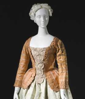 Woman's striped silk sack-back jacket (caraco), Europe, c.1760, altered c.1780. Petticoat: c.1785. Creator: Unknown.