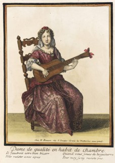 Recueil des modes de la cour de France, 'Dame de Qualité en Habit de Chambre', Bound 1703-1704;. Creator: Henri Bonnart.