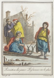 Costumes de Différents Pays, 'Récréation des Jeunes Russiennes sur la Glace', c1797. Creators: Jacques Grasset de Saint-Sauveur, LF Labrousse.