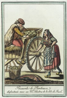 Costumes de Différent Pays, 'Poissarde de Bordeaux disputant avec un Md. l'huitres de la..., c1797. Creators: Jacques Grasset de Saint-Sauveur, LF Labrousse.