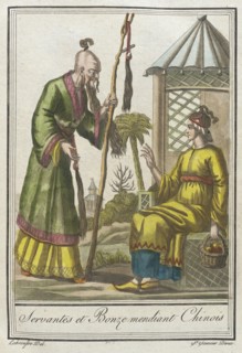 Costumes de Différents Pays, 'Servantes et Bonze Mendiant Chinois', c1797. Creators: Jacques Grasset de Saint-Sauveur, LF Labrousse.
