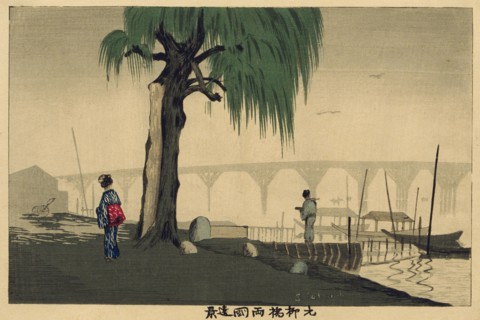 Distant View of Ryogoku from Motoyanagi Bridge, c1879. Creator: Kobayashi Kiyochika.