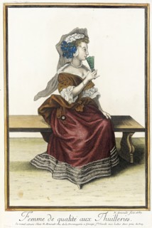 Recueil des modes de la cour de France, 'Femme de Qualité aux Thuilleries', 1687. Creator: Nicolas Arnoult.