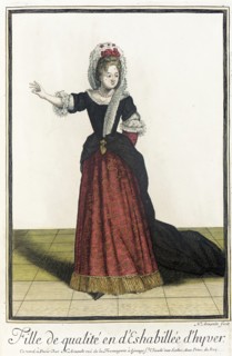 Recueil des modes de la cour de France, 'Fille de Qualité en d'Eshabillée d'Hyver', 1685. Creator: Nicolas Arnoult.