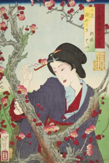 Second Month: Tei of Shinbashi by a Plum Tree at Umeyashiki, 1880. Creator: Tsukioka Yoshitoshi.