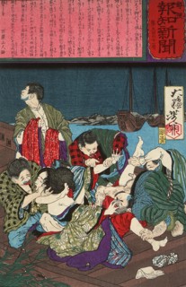 The Gang Rape of Hisazo's Girlfriend, Omatsu, 1875. Creator: Tsukioka Yoshitoshi.