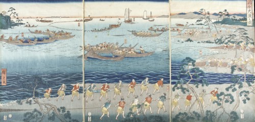 Great Scene of Fishing in the Bay, Mid-19th century. Creator: Ando Hiroshige.