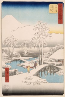 Mt. Fuji and Mt. Ashigara from Numazu in Clear Weather After a Snowfall, Published in 1855. Creator: Ando Hiroshige.
